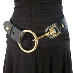 MICHAEL KORS Wide Croc Leather Belt, Gold Lobster Claw Clasp M - Made in ITALY